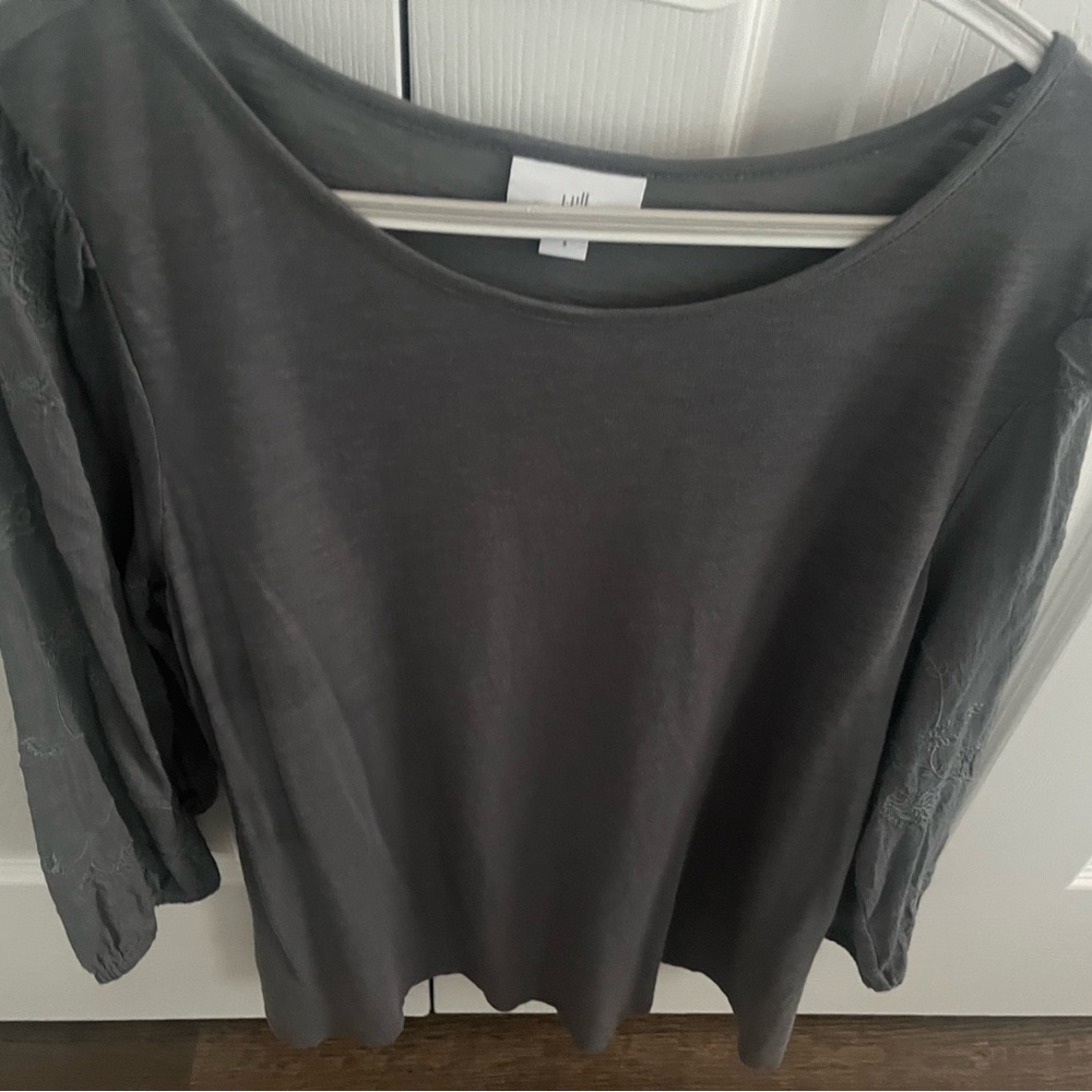 FINAL OFFER,JJill  Small,Gray Embroidered 3/4 Peasant Sleeve, like NEW!